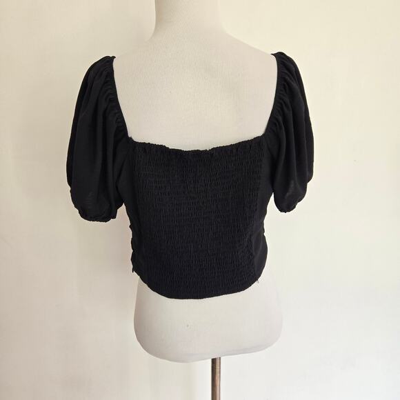 Forever 21 Whimsy Goth Cropped Top Puff Sleeves Black Smocked Lolita Women Large - Picture 3 of 8